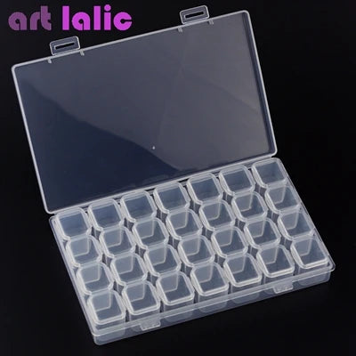 Clear Storage Box 28 Grids Separate Slots Jewelry Beads Nail Art Rhinestones Organizer Display Case for Craft Tools