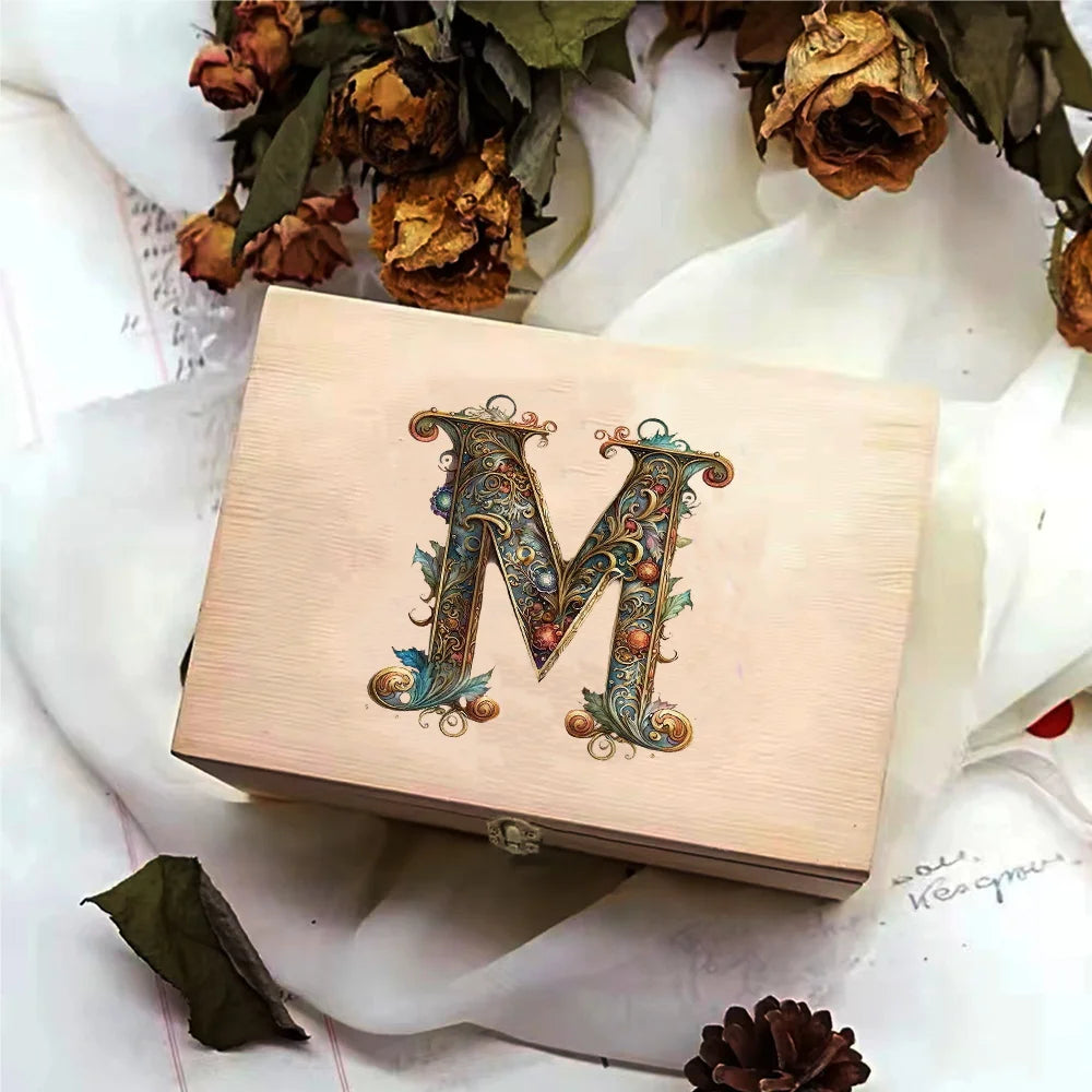 Desktop Wooden Storage Box Higher Quality Gifts Packing Jewelry Case Retro Wooden Storage Organizer Graphic Letter Pattern