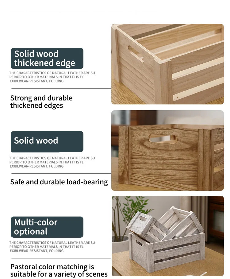 Storage Basket Set Sorting Box Sundries Storage Box Solid Wood Storage Wooden Box Retro Display Thickened Wooden Strips Splicing