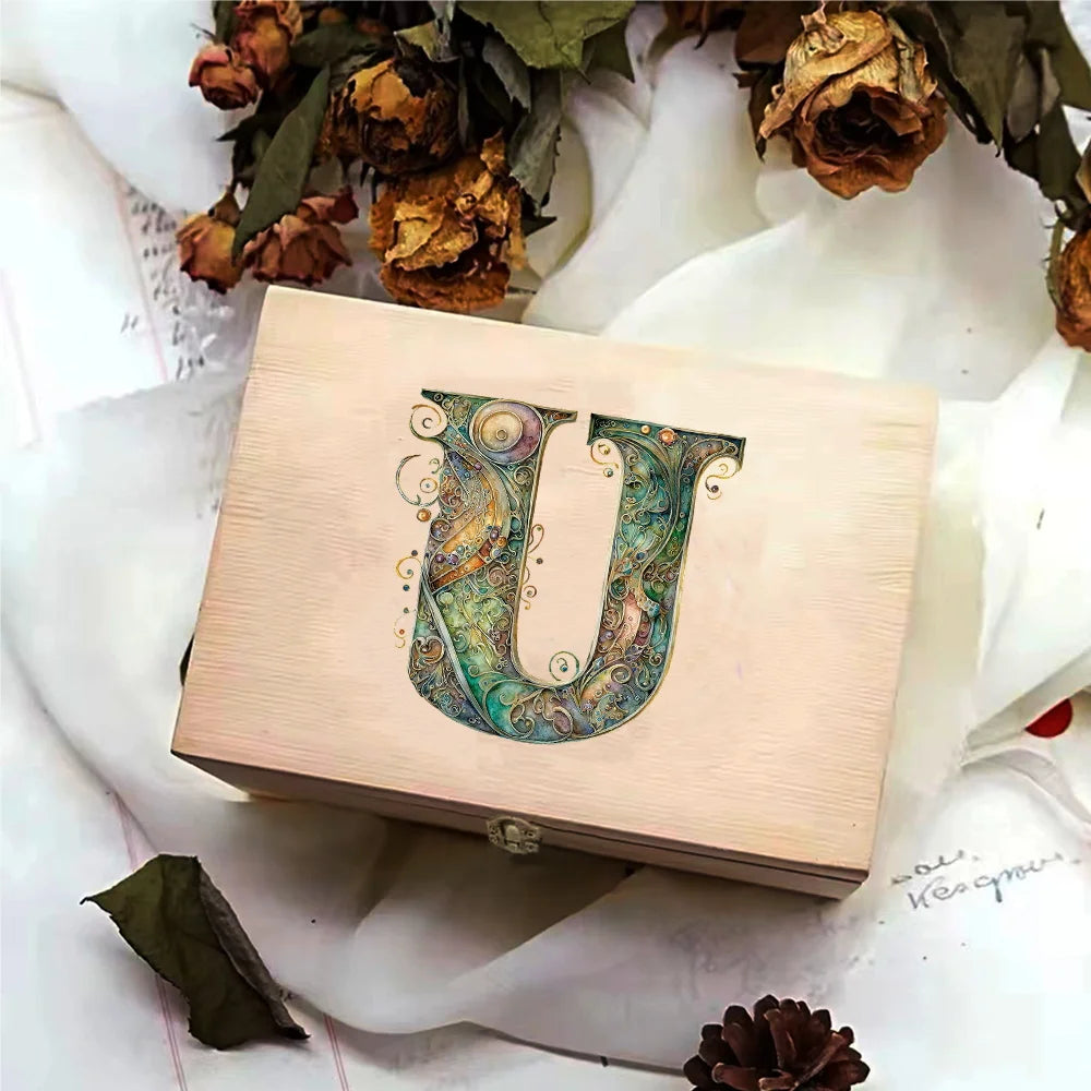 Desktop Wooden Storage Box Higher Quality Gifts Packing Jewelry Case Retro Wooden Storage Organizer Graphic Letter Pattern