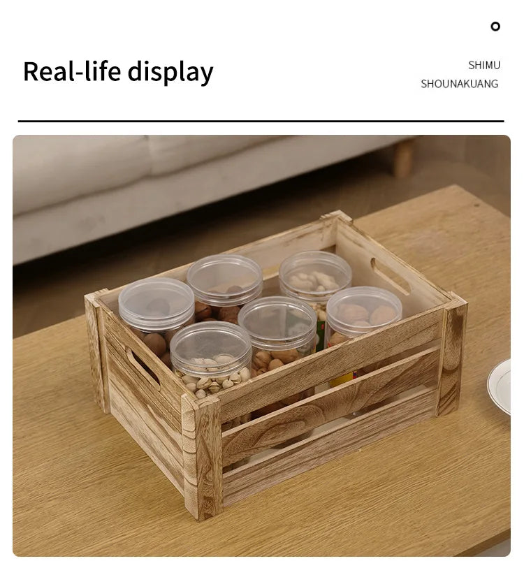 Storage Basket Set Sorting Box Sundries Storage Box Solid Wood Storage Wooden Box Retro Display Thickened Wooden Strips Splicing