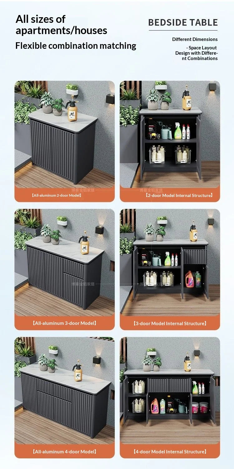 Outdoor aluminum alloy storage cabinet for balconies, patios, waterproof and sun-proof, suitable for storing miscellaneous items