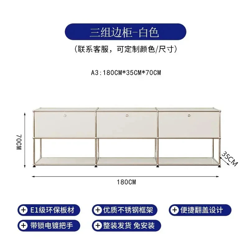 Storage Cabinet Sideboards Cabinet Shelf Module Modular DIY TV Stand Living Room Furniture Stainless Steel Vintage Frame