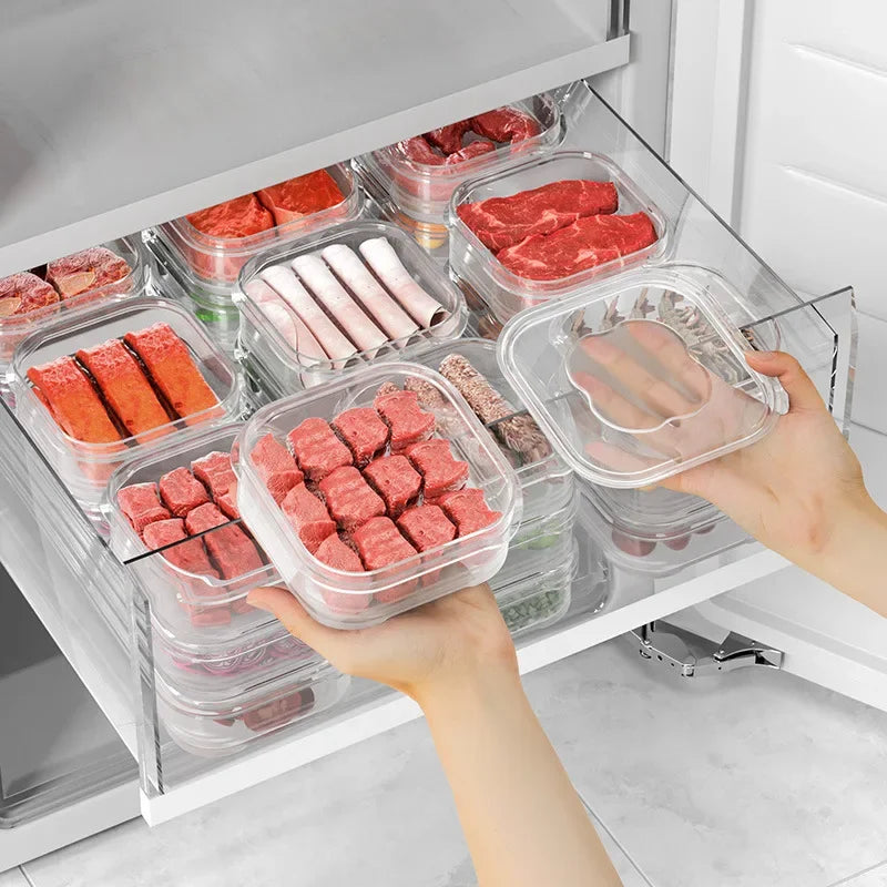 Food Fresh Box with Lid Refrigerator Storage Box Meat Vegetable Sealed Container Ginger Garlic Sub-Packed Boxes Kitchen Supplies