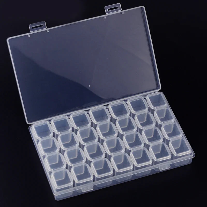 Clear Storage Box 28 Grids Separate Slots Jewelry Beads Nail Art Rhinestones Organizer Display Case for Craft Tools