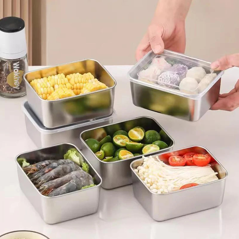 Storage Containers, Stainless Steel Fresh-keeping Box With Lid, Leak Proof And Stackable Food Sealed Box, For Camping