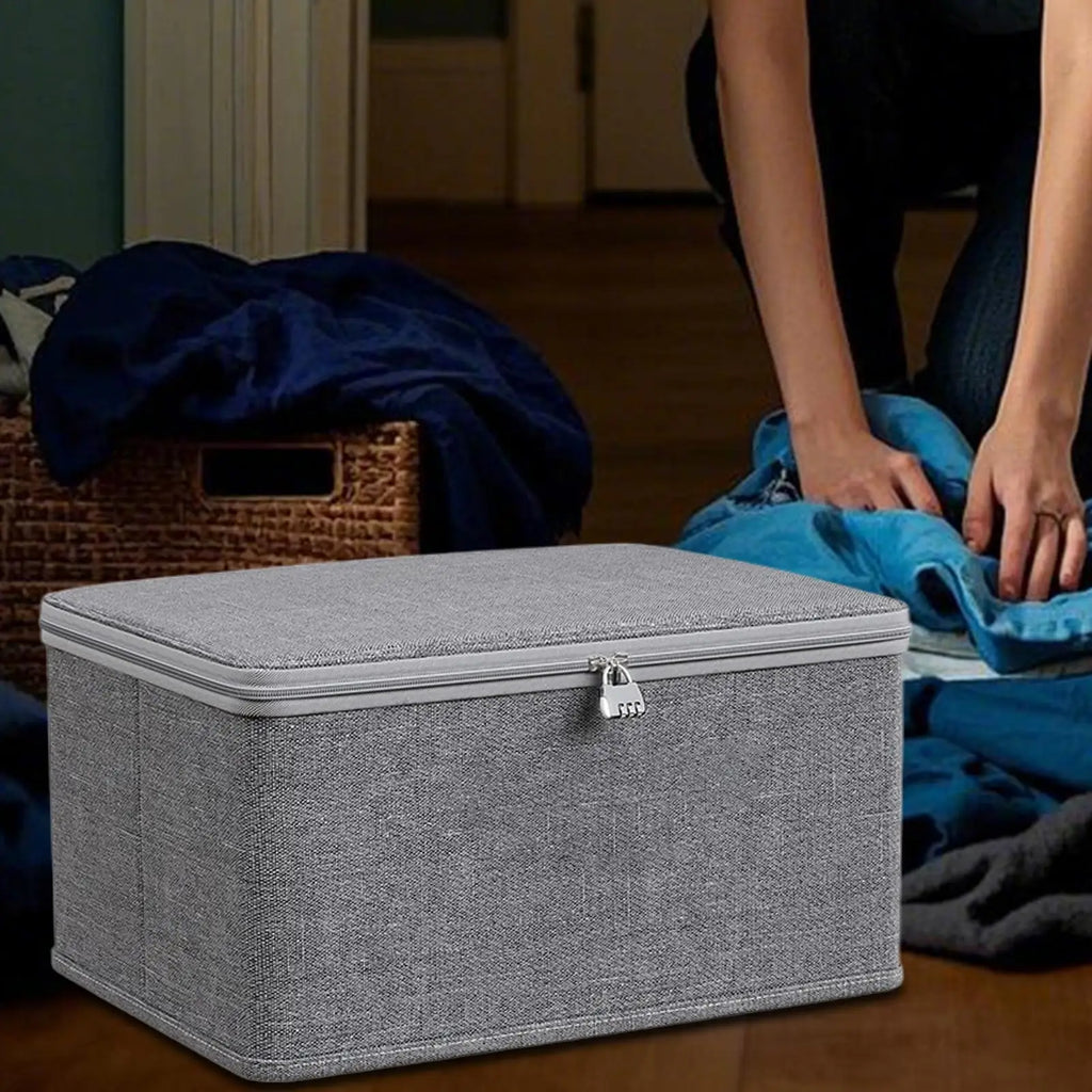 Large Storage Box with Lock Stackable Storage Container Secure with Handle Locking Organizing Bin Washable Shelf Baskets for
