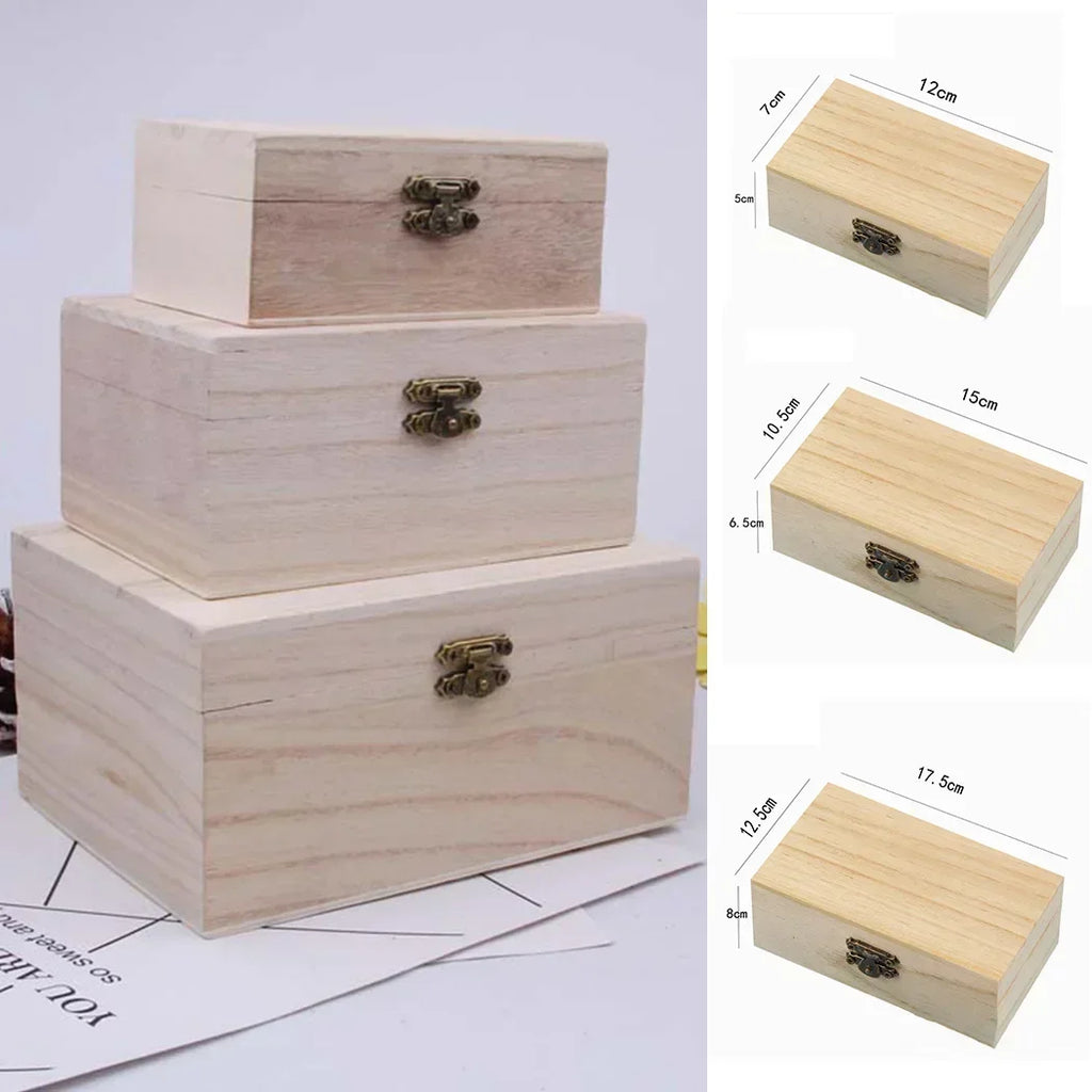 Plain Wooden Square Hinged Storage Boxes Craft Gift Box For Jewelry Case Box Home Sundries Storage Container Christmas Candy Box