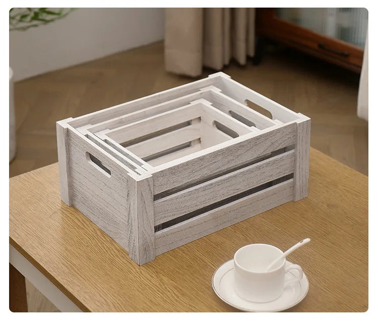 Storage Basket Set Sorting Box Sundries Storage Box Solid Wood Storage Wooden Box Retro Display Thickened Wooden Strips Splicing
