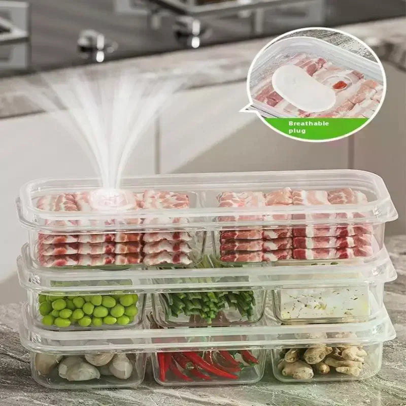 1/3PCS 2/3/6 Grids Refrigerator Storage Boxes With Holes Scallions Meat Fresh Box Food Container Cold Storage Crisper Sealed