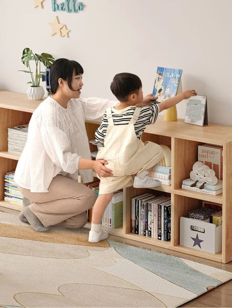 Solid Wood Floor-standing Storage Holders Unpainted Kindergarten Living Room Rack Strong Load-bearing Simple Modern Home Storage
