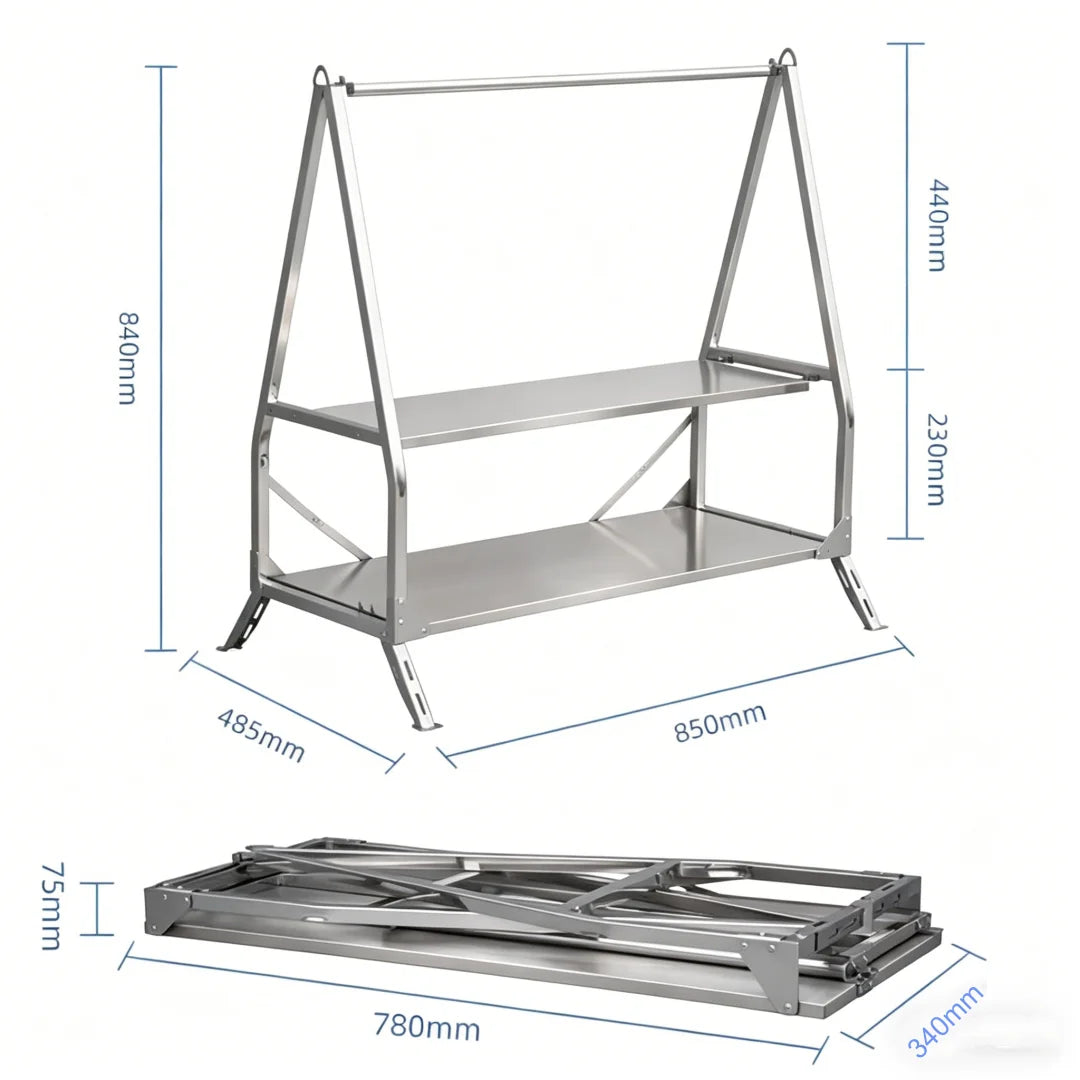 Outdoor Camping Storage Shelf Portable Folding Shelf Storage Rack Garden Stainless Steel Stand