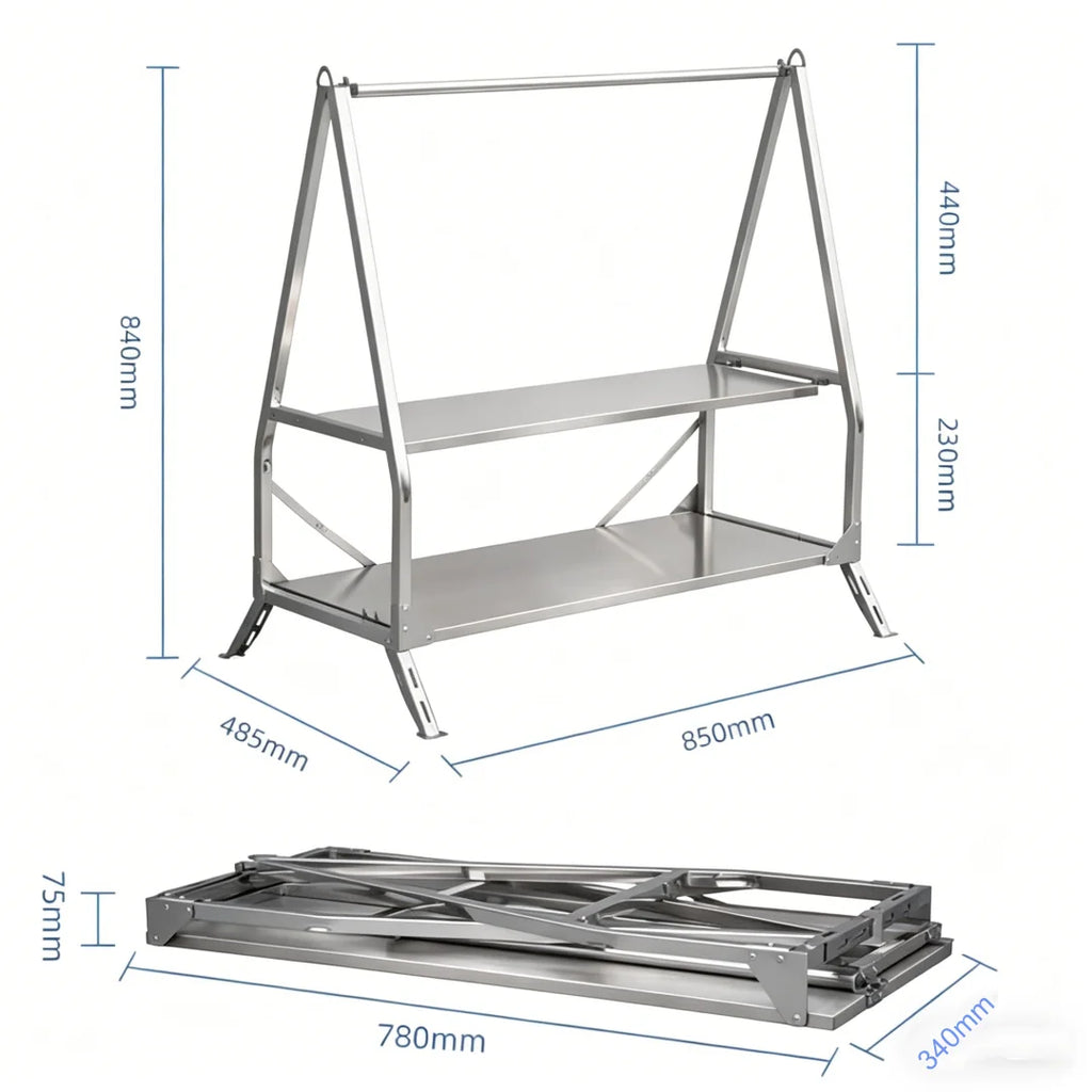 Outdoor Camping Storage Shelf Portable Folding Shelf Storage Rack Garden Stainless Steel Stand