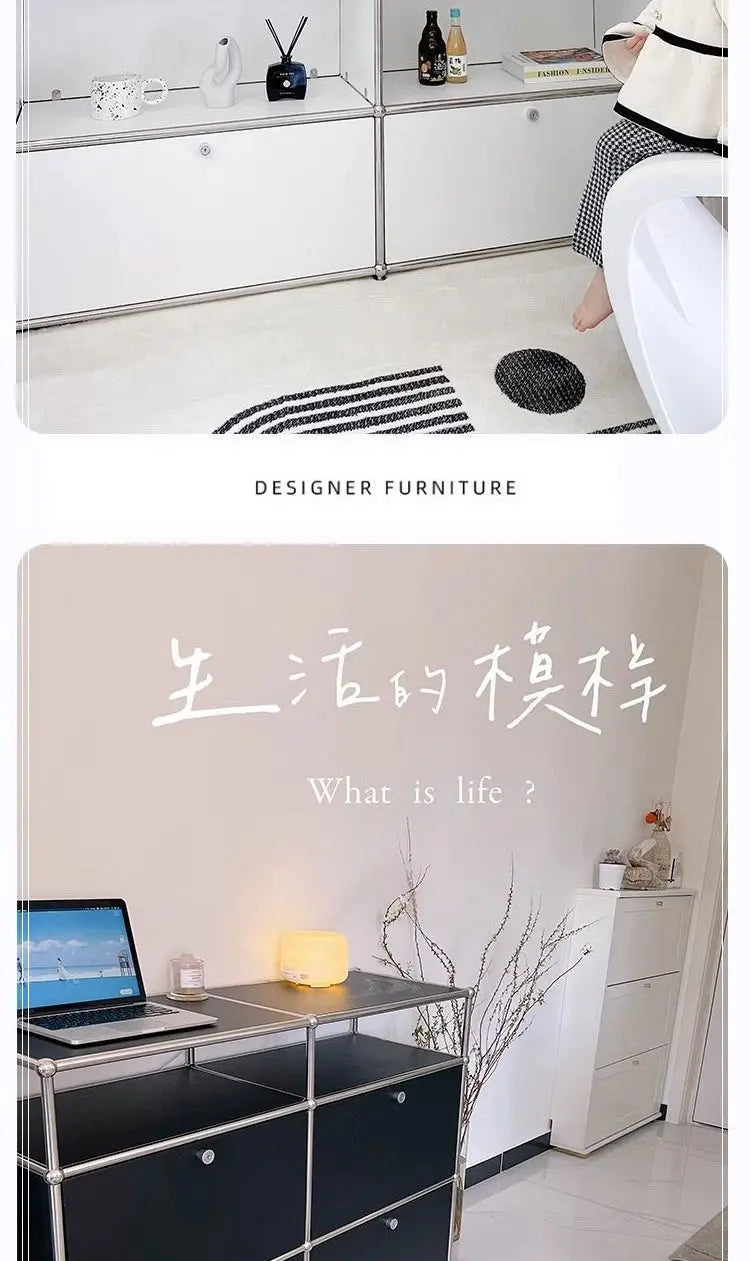 Storage Cabinet Sideboards Cabinet Shelf Module Modular DIY TV Stand Living Room Furniture Stainless Steel Vintage Frame