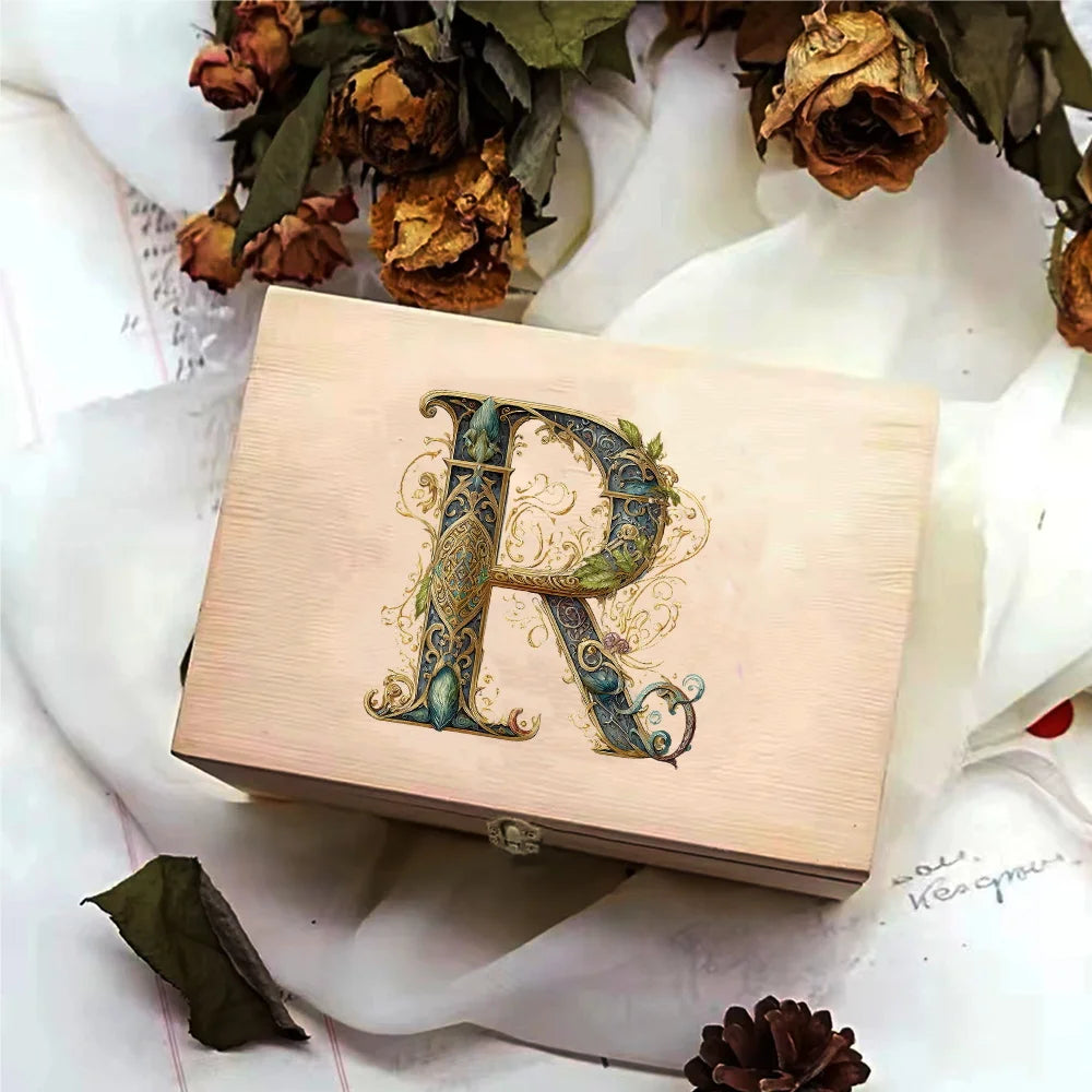 Desktop Wooden Storage Box Higher Quality Gifts Packing Jewelry Case Retro Wooden Storage Organizer Graphic Letter Pattern