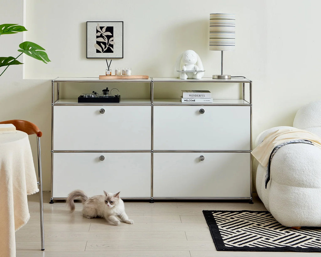 Modern Classical Large Capacity Stainless Steel Storage Cabinet 2 Drawers Shelves 5-Year Warranty for Home Apartment Living Room