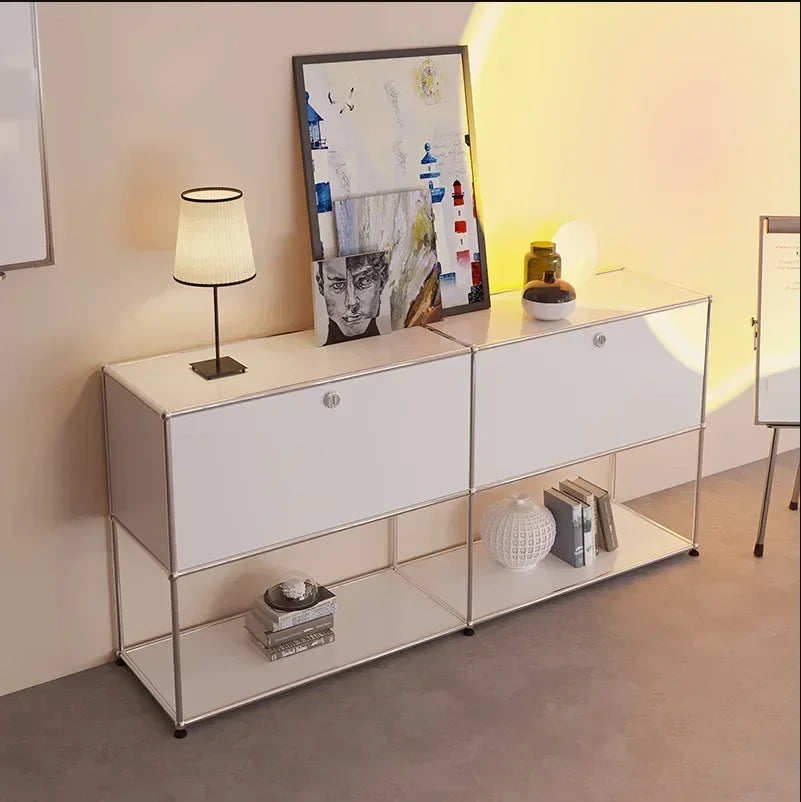 Storage Cabinet Sideboards Cabinet Shelf Module Modular DIY TV Stand Living Room Furniture Stainless Steel Vintage Frame