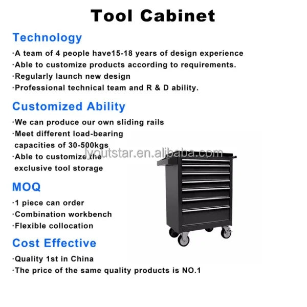 2025Garage Metal Trolly Tool Storage Cabinet Heavy Duty Workshop Roller Drawer Steel Tool Cabinet on Wheels