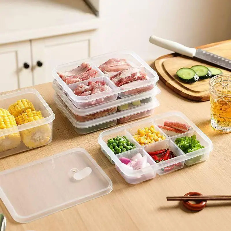Refrigerator Storage Box Packed Meal Crisper Food Grade Sealed Food Meat 2/4/6 Compartment Refrigerated Storage Box