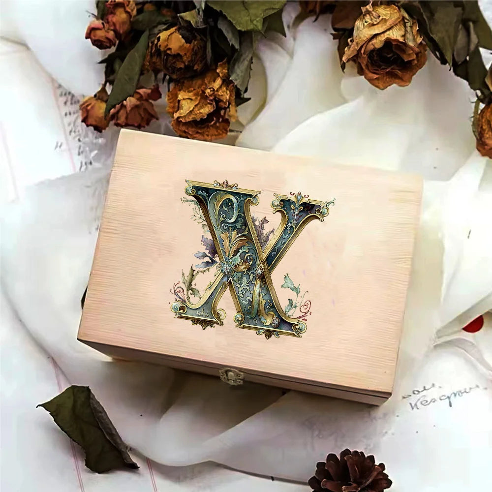 Desktop Wooden Storage Box Higher Quality Gifts Packing Jewelry Case Retro Wooden Storage Organizer Graphic Letter Pattern