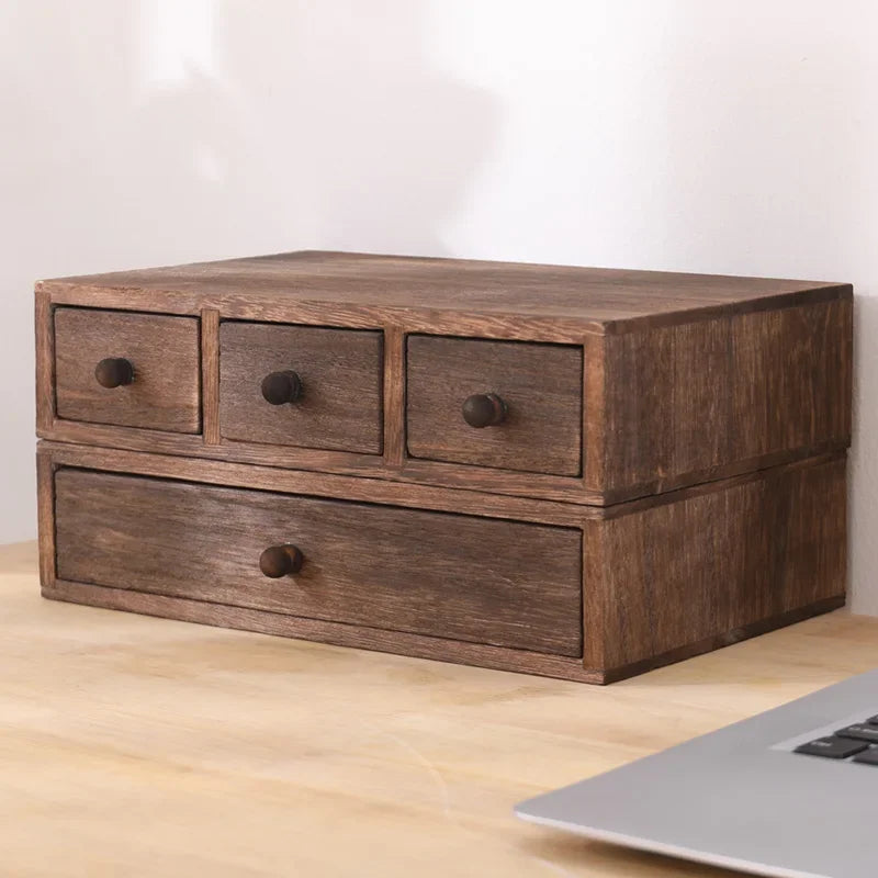 Solid Wood Drawer Storage Box Rectangular Jewelry Desktop Organizer Shelf Bins Makeup Containers