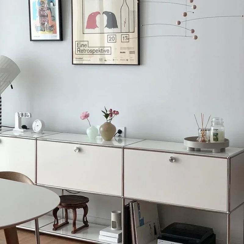 Storage Cabinet Sideboards Cabinet Shelf Module Modular DIY TV Stand Living Room Furniture Stainless Steel Vintage Frame