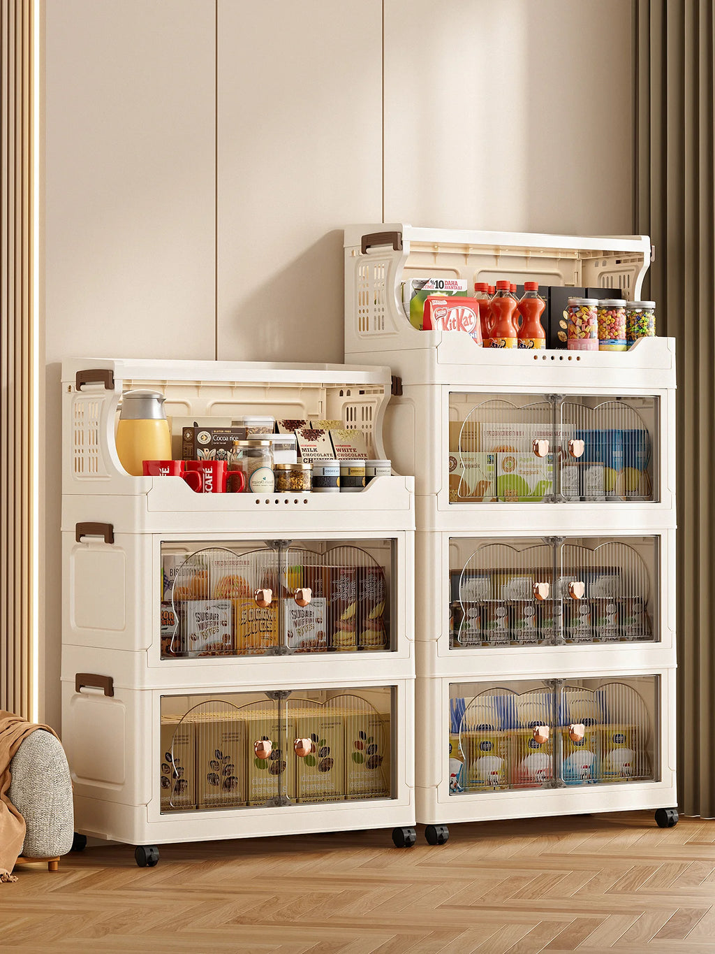 Snack storage shelf, large floor cart for the living room, toy organizing folding cabinet, movable household storage box