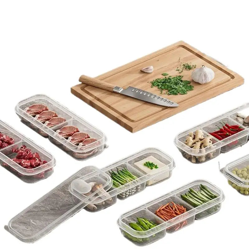 1/3PCS 2/3/6 Grids Refrigerator Storage Boxes With Holes Scallions Meat Fresh Box Food Container Cold Storage Crisper Sealed