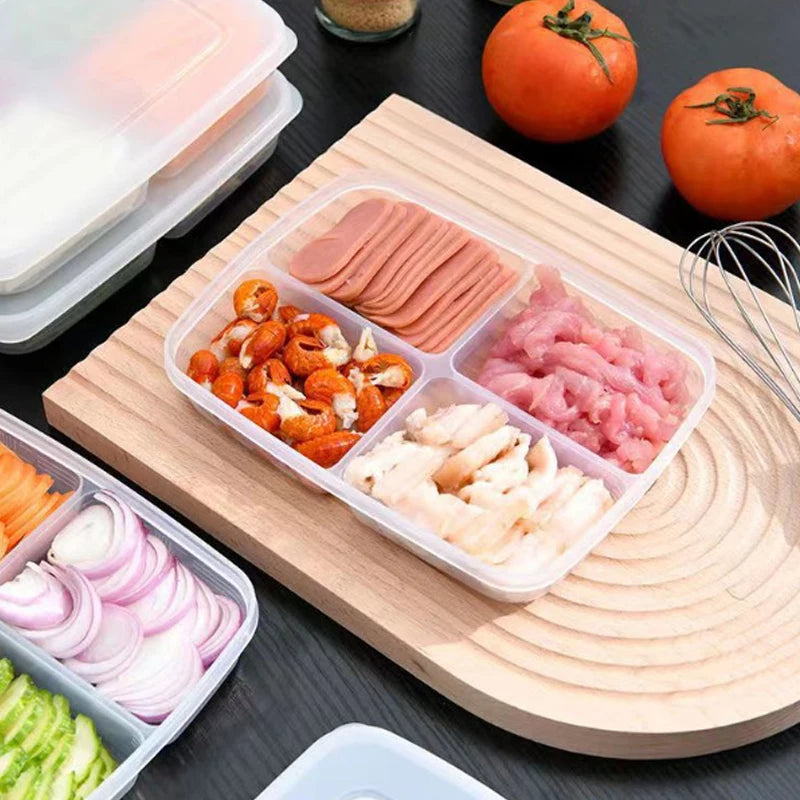 4 Grids Food Fruit Storage Box Portable Compartment Refrigerator Freezer Organizers Sub-Packed Meat Onion Ginger Clear Crisper