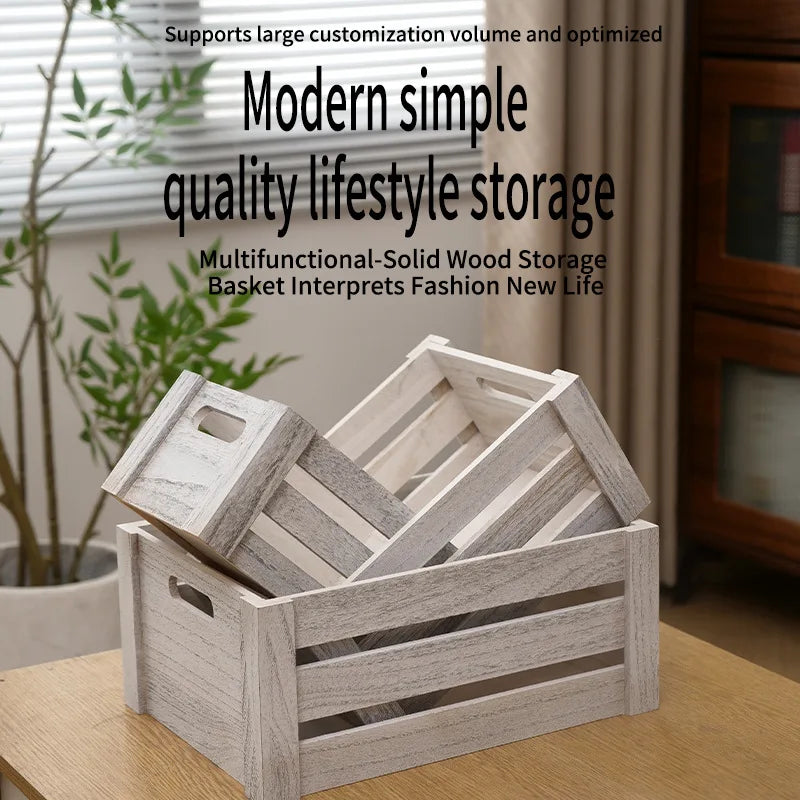 Storage Basket Set Sorting Box Sundries Storage Box Solid Wood Storage Wooden Box Retro Display Thickened Wooden Strips Splicing