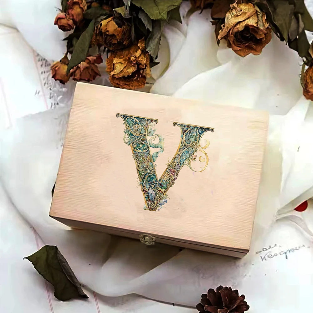 Desktop Wooden Storage Box Higher Quality Gifts Packing Jewelry Case Retro Wooden Storage Organizer Graphic Letter Pattern