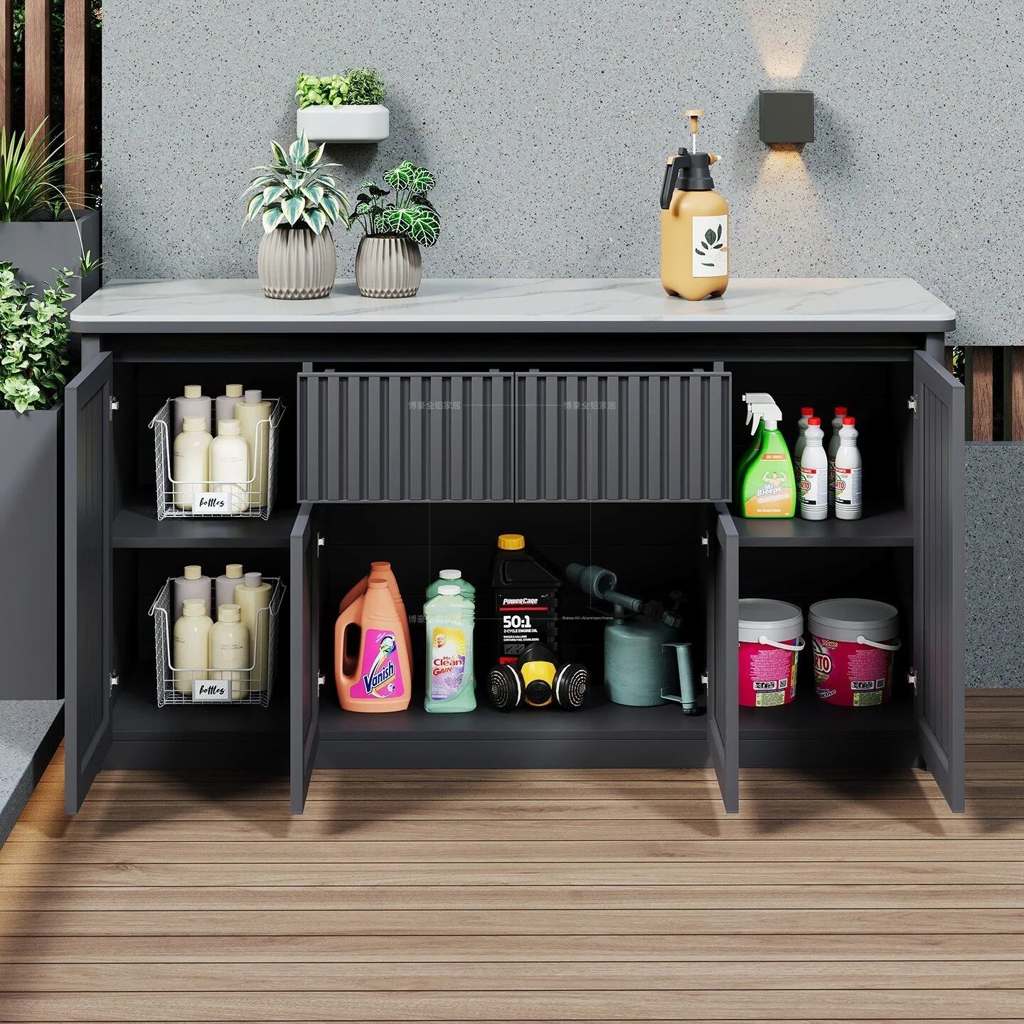 Outdoor aluminum alloy storage cabinet for balconies, patios, waterproof and sun-proof, suitable for storing miscellaneous items