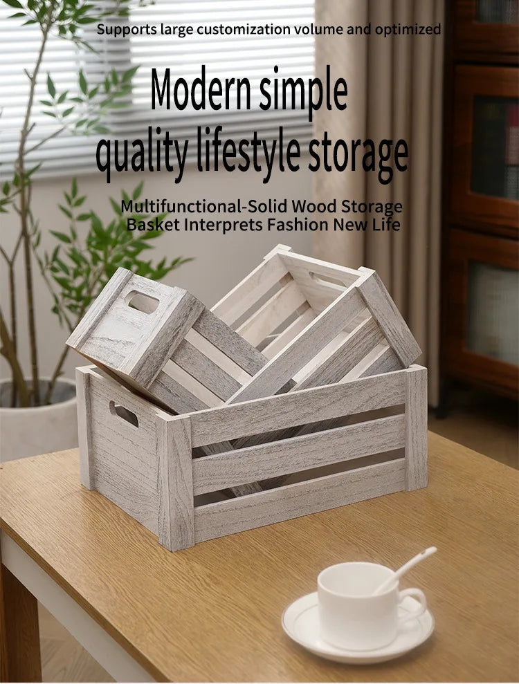 Storage Basket Set Sorting Box Sundries Storage Box Solid Wood Storage Wooden Box Retro Display Thickened Wooden Strips Splicing