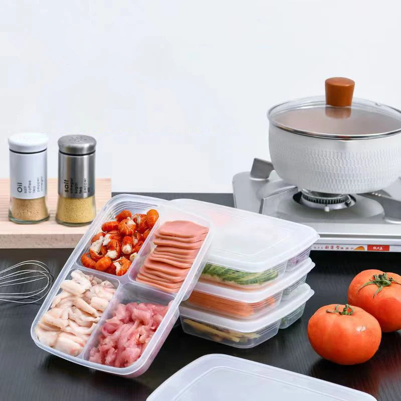 4 Grids Food Fruit Storage Box Portable Compartment Refrigerator Freezer Organizers Sub-Packed Meat Onion Ginger Clear Crisper