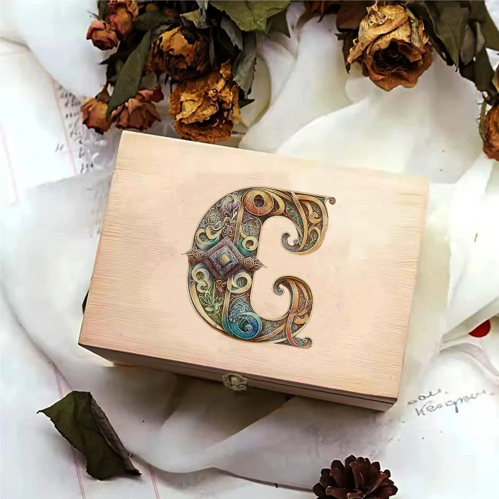 Desktop Wooden Storage Box Higher Quality Gifts Packing Jewelry Case Retro Wooden Storage Organizer Graphic Letter Pattern
