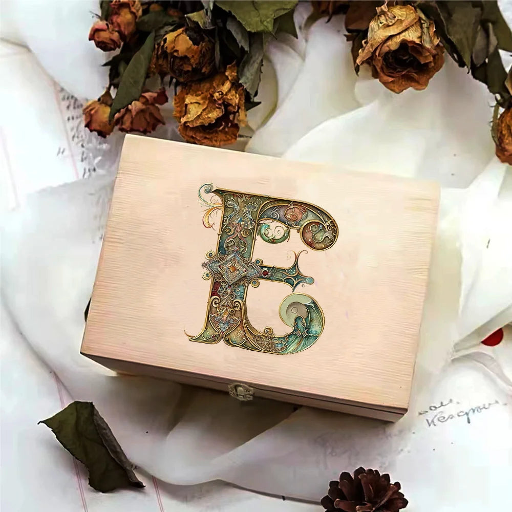 Desktop Wooden Storage Box Higher Quality Gifts Packing Jewelry Case Retro Wooden Storage Organizer Graphic Letter Pattern
