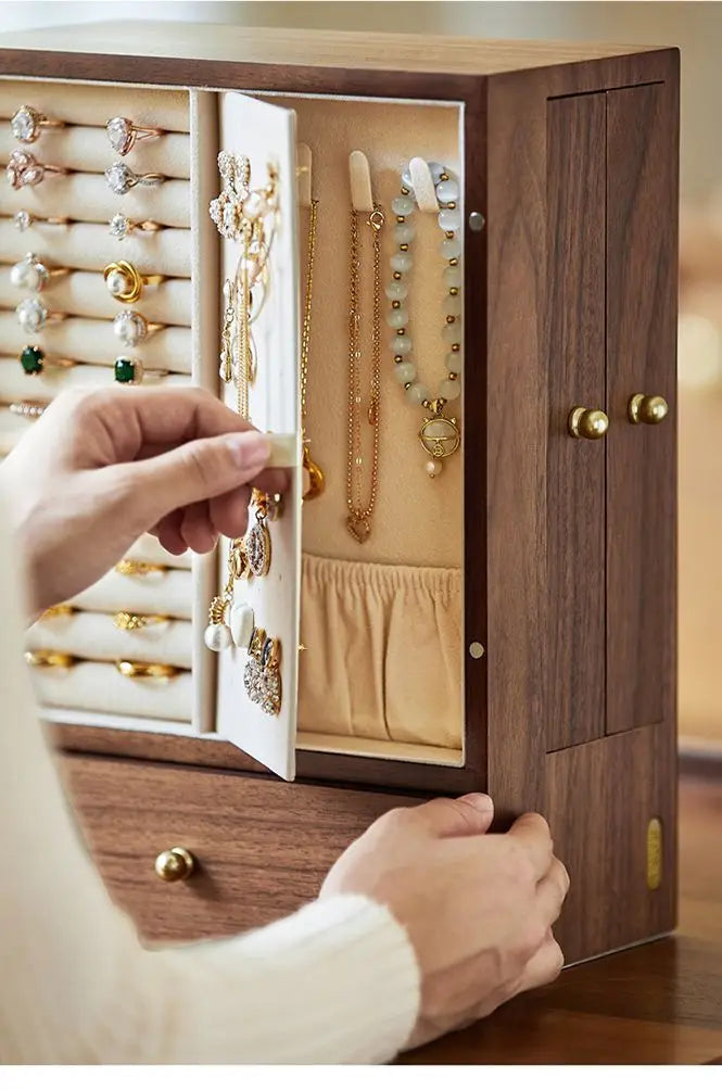 Walnut jewelry storage box High appearance level delicate earrings Stud necklace jewelry multi-layer jewelry box Solid wood