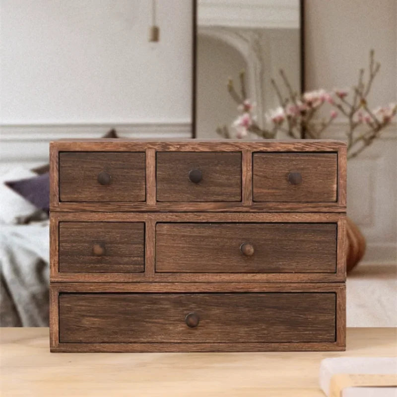 Solid Wood Drawer Storage Box Rectangular Jewelry Desktop Organizer Shelf Bins Makeup Containers