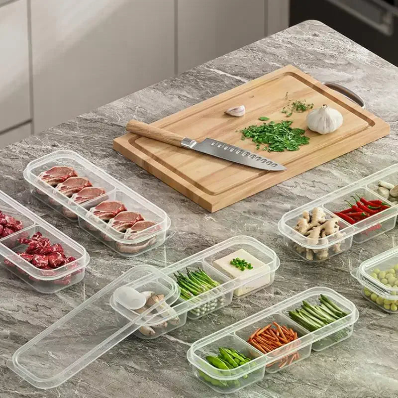 1/3PCS 2/3/6 Grids Refrigerator Storage Boxes With Holes Scallions Meat Fresh Box Food Container Cold Storage Crisper Sealed