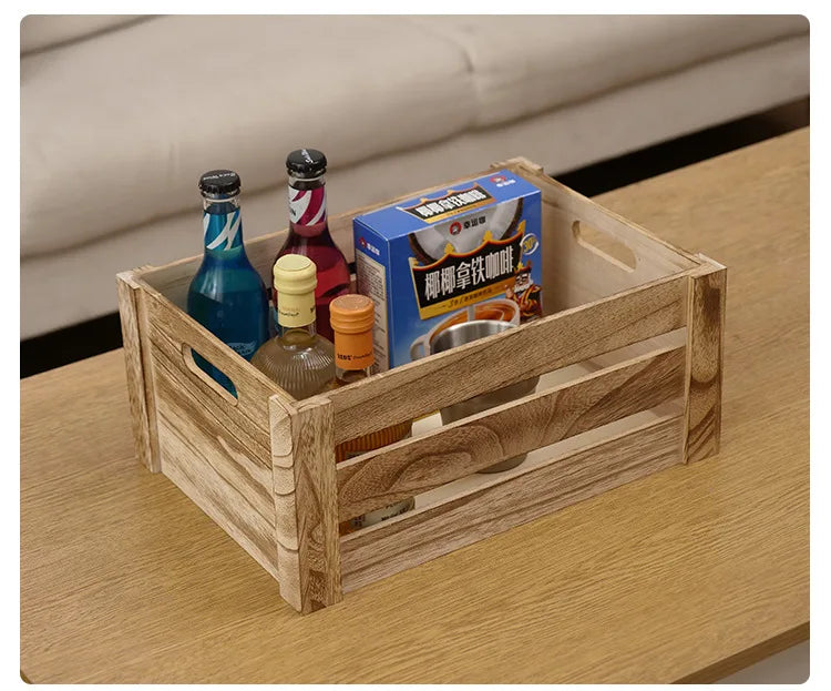 Storage Basket Set Sorting Box Sundries Storage Box Solid Wood Storage Wooden Box Retro Display Thickened Wooden Strips Splicing