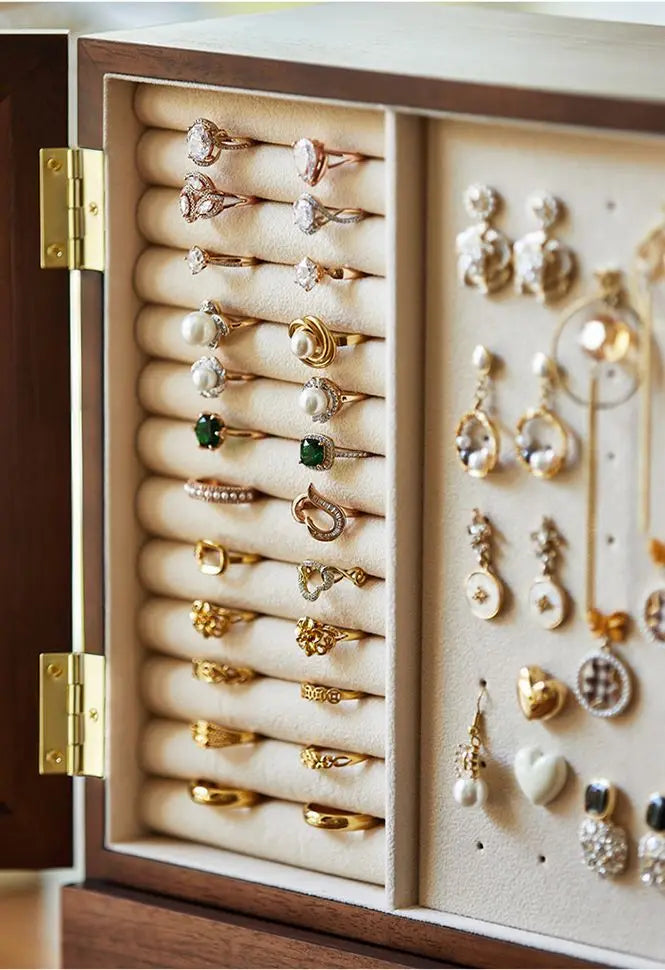 Walnut jewelry storage box High appearance level delicate earrings Stud necklace jewelry multi-layer jewelry box Solid wood