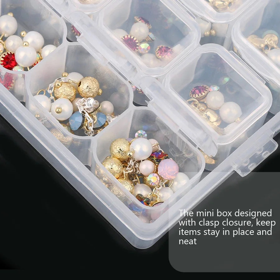 Clear Storage Box 28 Grids Separate Slots Jewelry Beads Nail Art Rhinestones Organizer Display Case for Craft Tools