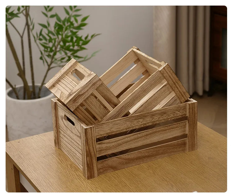 Storage Basket Set Sorting Box Sundries Storage Box Solid Wood Storage Wooden Box Retro Display Thickened Wooden Strips Splicing