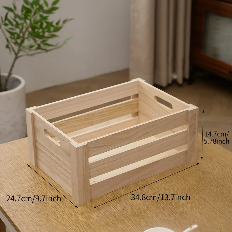 Storage Basket Set Sorting Box Sundries Storage Box Solid Wood Storage Wooden Box Retro Display Thickened Wooden Strips Splicing