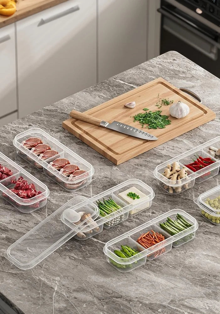 1/3PCS 2/3/6 Grids Refrigerator Storage Boxes With Holes Scallions Meat Fresh Box Food Container Cold Storage Crisper Sealed