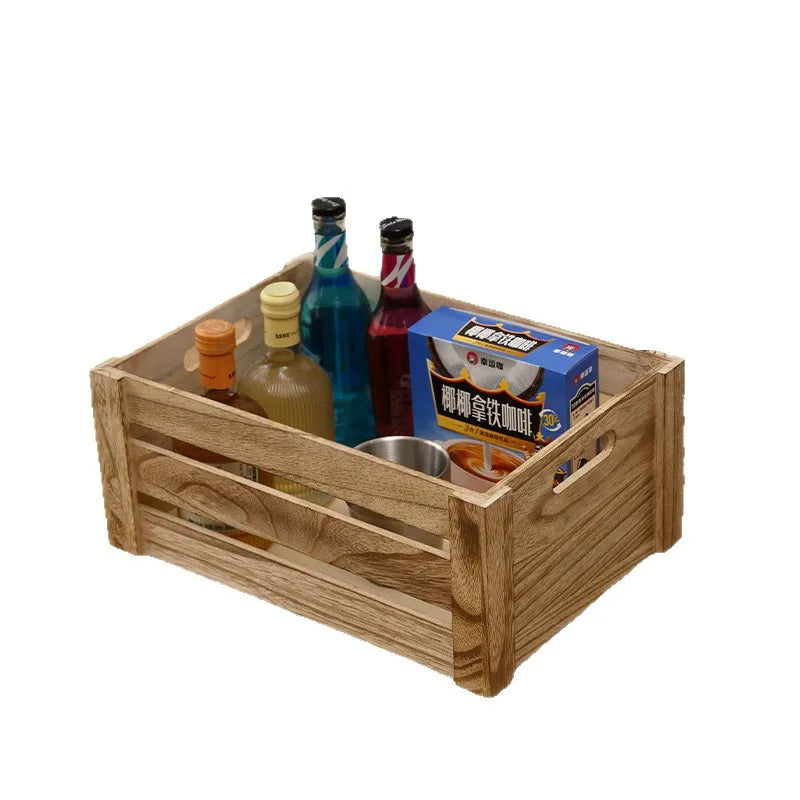 Storage Basket Set Sorting Box Sundries Storage Box Solid Wood Storage Wooden Box Retro Display Thickened Wooden Strips Splicing