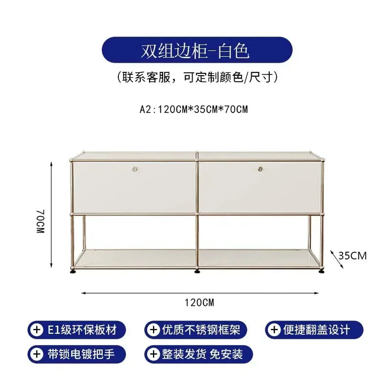 Storage Cabinet Sideboards Cabinet Shelf Module Modular DIY TV Stand Living Room Furniture Stainless Steel Vintage Frame