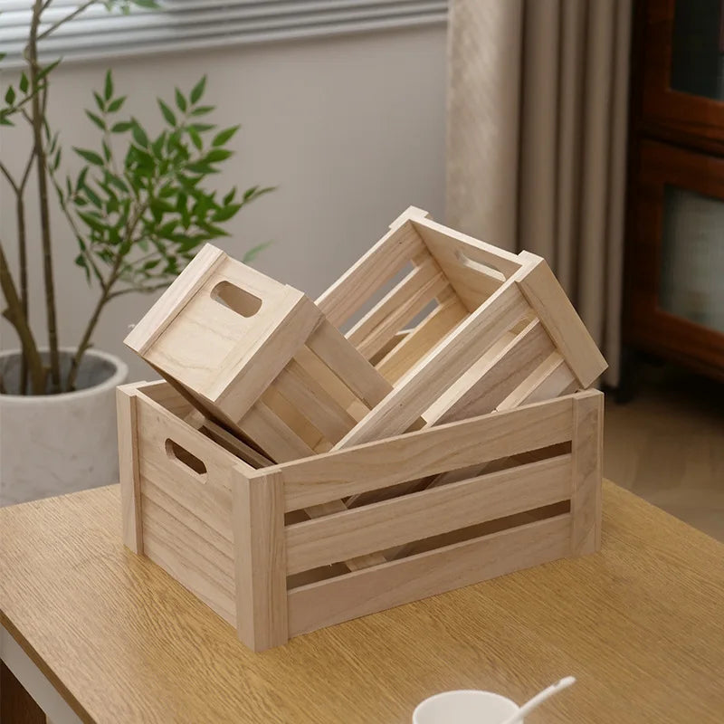 Storage Basket Set Sorting Box Sundries Storage Box Solid Wood Storage Wooden Box Retro Display Thickened Wooden Strips Splicing