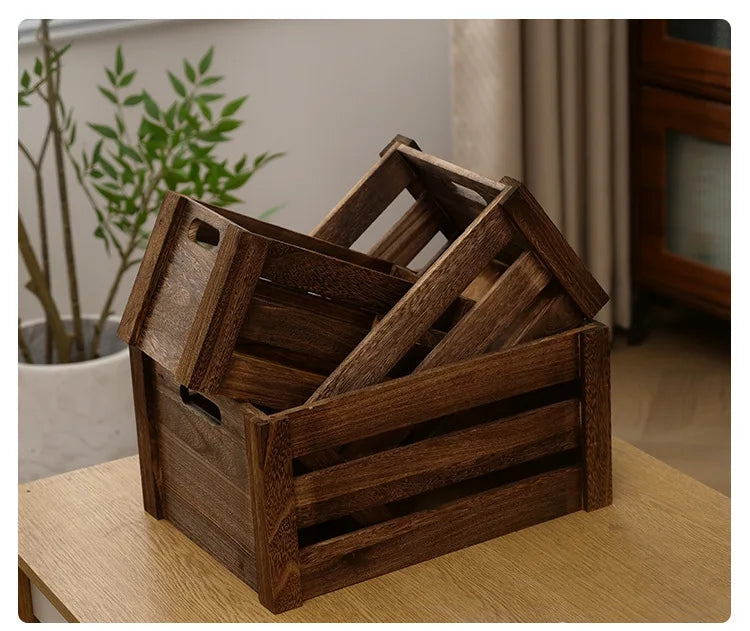 Storage Basket Set Sorting Box Sundries Storage Box Solid Wood Storage Wooden Box Retro Display Thickened Wooden Strips Splicing