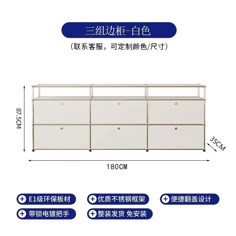 Storage Cabinet Sideboards Cabinet Shelf Module Modular DIY TV Stand Living Room Furniture Stainless Steel Vintage Frame